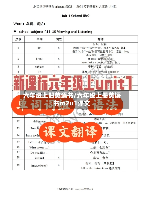 六年级上册英语书/六年级上册英语书m2u1课文