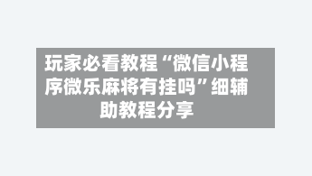 玩家必看教程“微信小程序微乐麻将有挂吗”细辅助教程分享-第2张图片