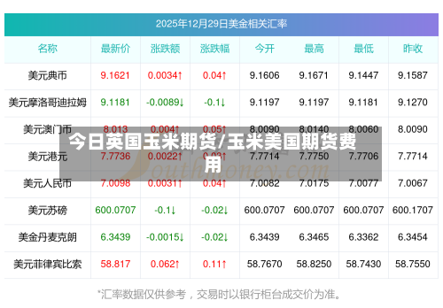 今日英国玉米期货/玉米美国期货费用